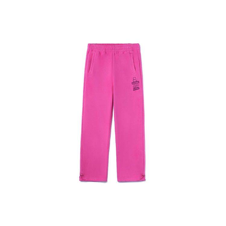 Li Ning X Disney Toy Story Strawberry Bear Series Solid Color Fleece Warm Loose Sports Long Pants Women Bottoms Rose-Purple AKLR742-1 XL