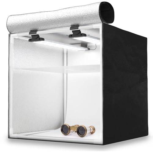 HAVOX Fotobox HPB-40D – 2 lutbara LED-paneler – 40 x 40 cm ljusbox – 5 500 K 13 000 lm – mini fotostudio för smycken, kosmetika och tillbehör – bärbar produktfotograferingslåda med vit bakgrund