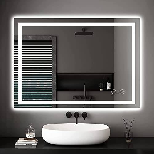 Dripex Led Badspiegel mit Beleuchtung Badezimmer Spiegel mit Touch-Schalter, Dimmbar, 3 Lichtfarbe Einstellbare Badezimmerspiegel mit Beleuchtung, Beschlagfrei 50x70 cm