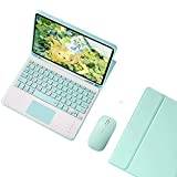 Tangentbordsfodral för iPad 10.2" 9th/8th/7th Generation Air 3rd Gen 10.5"/Pro 10.5 tum, [Svensk Layout] löstagbart tangentbord med magnetisk styrplatta, pennhållare och Bluetooth-mus,Green
