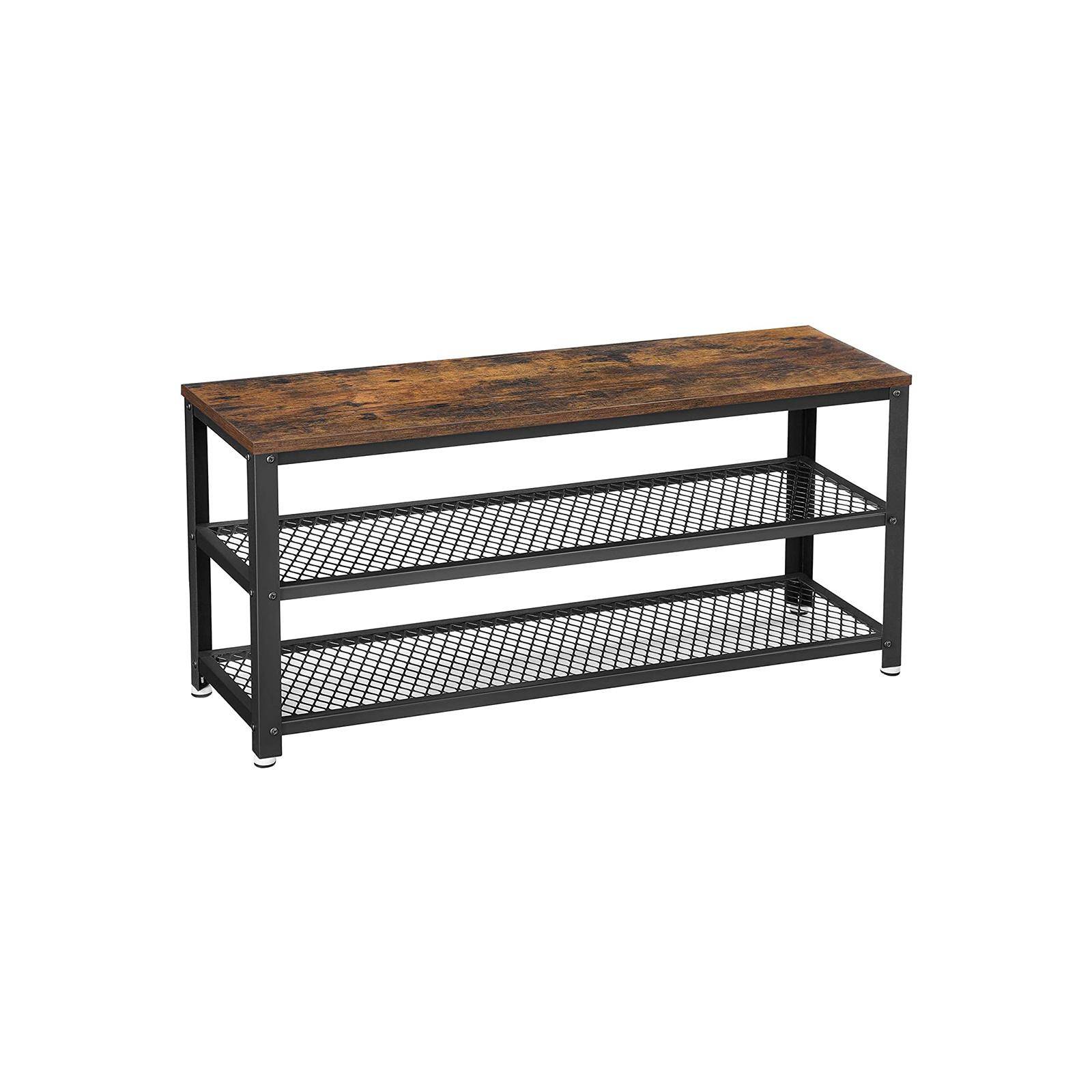VASAGLE Shoe Bench, Chipboard Steel, Rustic Brown + Black, 100 cm
