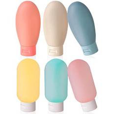 GWAWG 6-pack set med 60 ml reseflaskor, bärbart set med resebehållare, läckagesäker, påfyllningsbar, klämbar för schampo, balsam och toalettartiklar