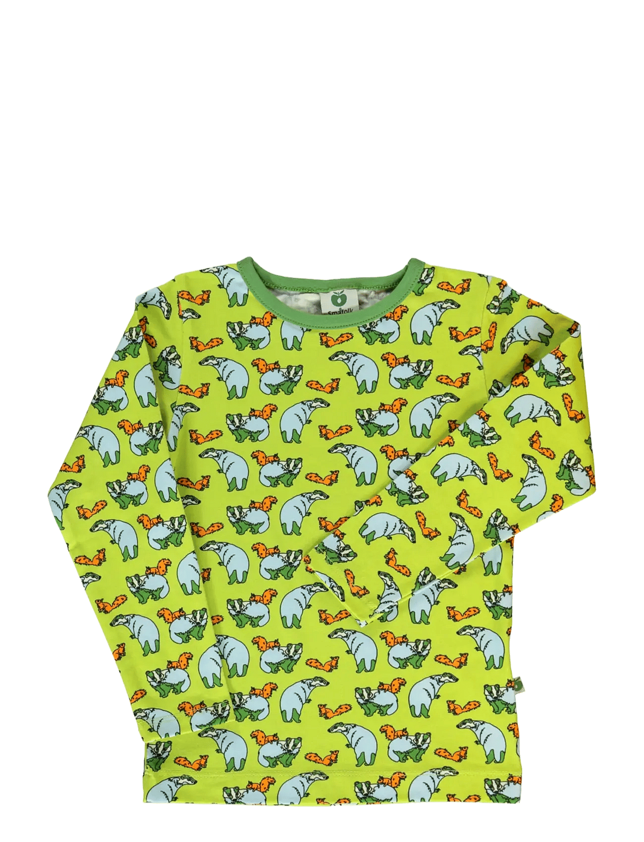 SMÅFOLK Long-Sleeved Blouse With Badger And Squirrel | Green | 98-104
