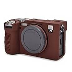 Rieibi Alpha 7C II kamerafodral, mjukt silikonskyddsfodral för Sony A7C II/Alpha 7C II digitalkamerafodral silikonhölje reptåligt lätt Sony A7C II fodral – kaffe