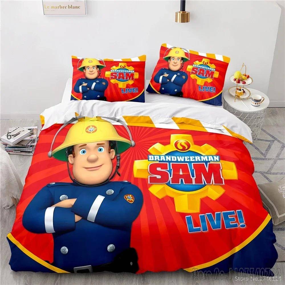 Brandman Sam Tecknad Kärlek Barn Påslakan Set HD Täckeöverdrag Sängkläder för Barn Sängkläder Sovrumsdekor AU Single 140x210cm