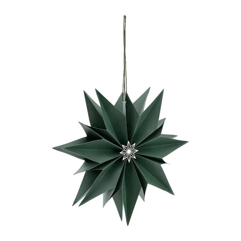 Stjerne m metalstjerne, 14-takket, foldbar, Ø40cm, grøn.