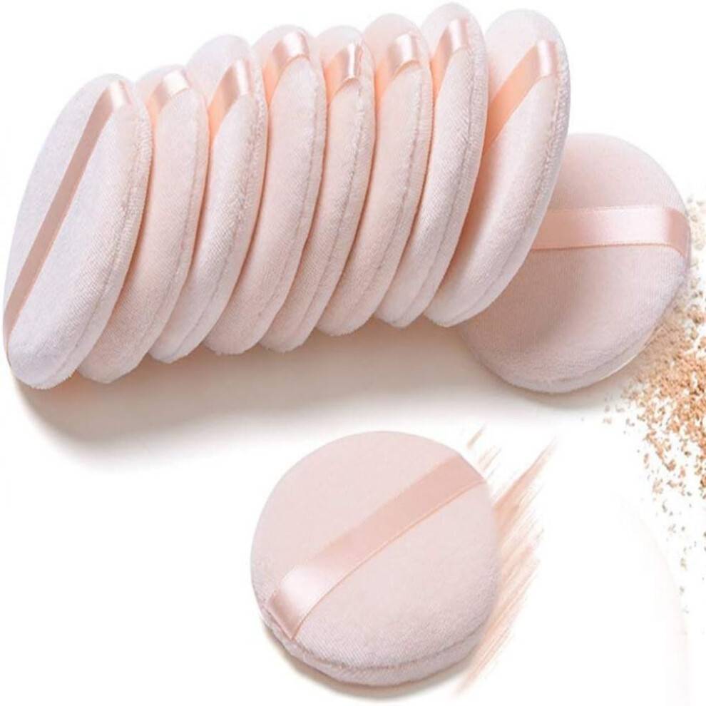 10 stycken puderpuffar av ren bomull, puff, för puderfoundation, normal storlek, med rem, blandning för löst puder mineralpuder kroppspuder