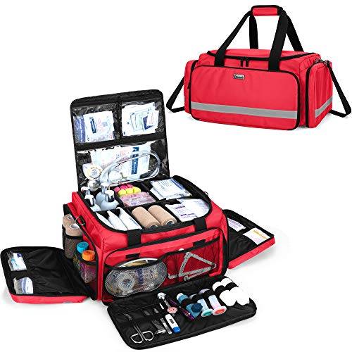 Trunab Första svarsväska tom, professionell medicinska förnödenheter väska första hjälpen-kit väska med inre avdelare för hemsjukvård, EMT, EMS, röd, ENDAST VÄSKA - patenterad design
