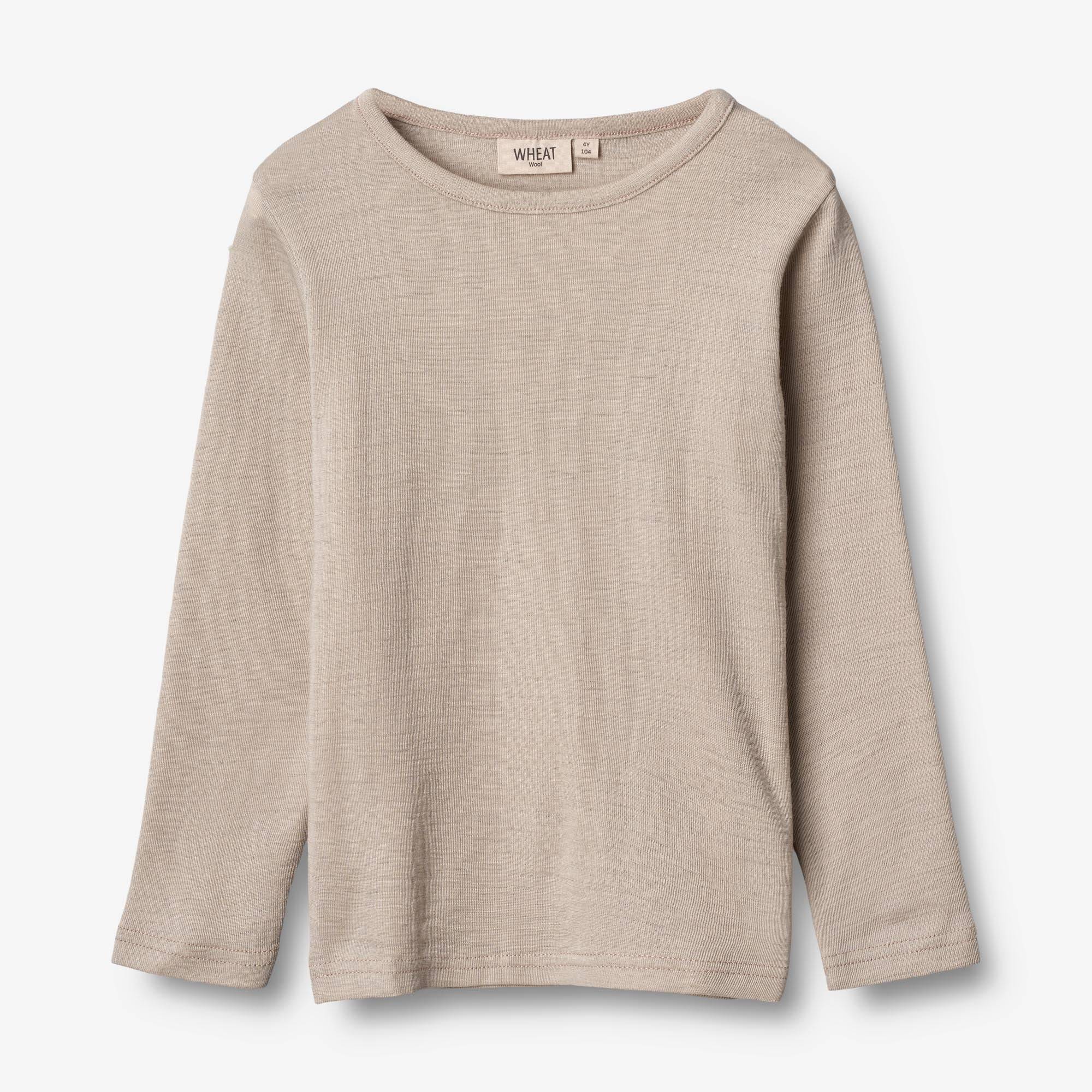 WHEAT® - Langærmet Uld T-shirt - soft beige - Str 134/9 år.