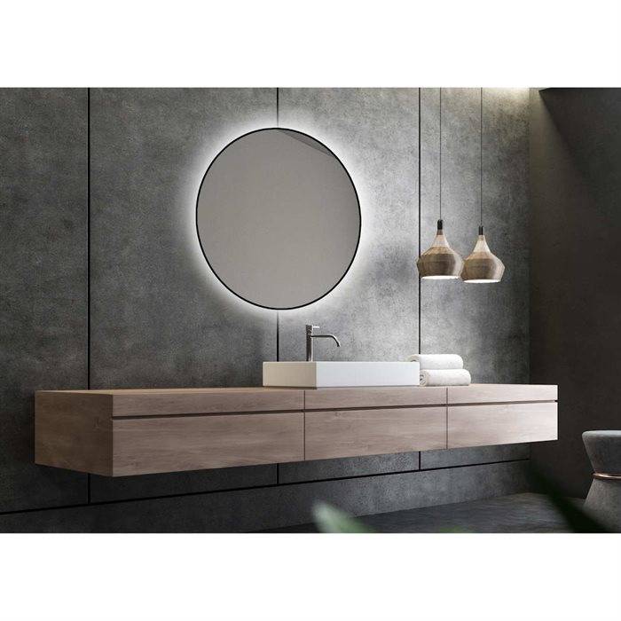 Olivia 1 - Ø 90 cm - Rund LED spejl - Sort ramme.