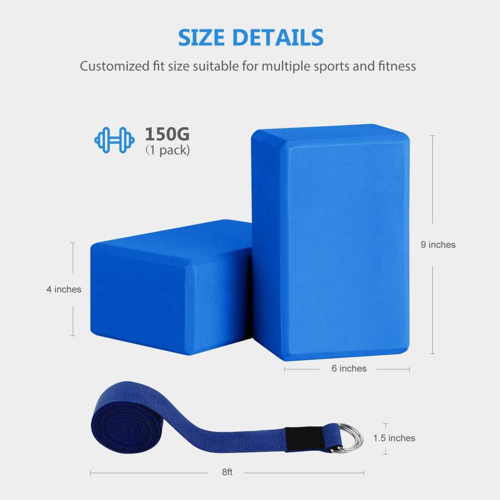 Yoga Block and Yoga Strap Set EVA Foam Soft Non-Slip Yoga Blocks Universal Pilates Stretching and Toning Workouts