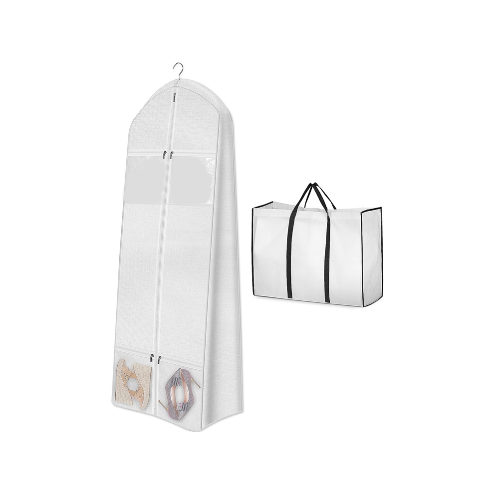 Portable 70In Wedding Dress Garment Bag with Tote Bag 8In Gusseted Dress Bags for Gowns Long 4 Pockets Dress Cover.