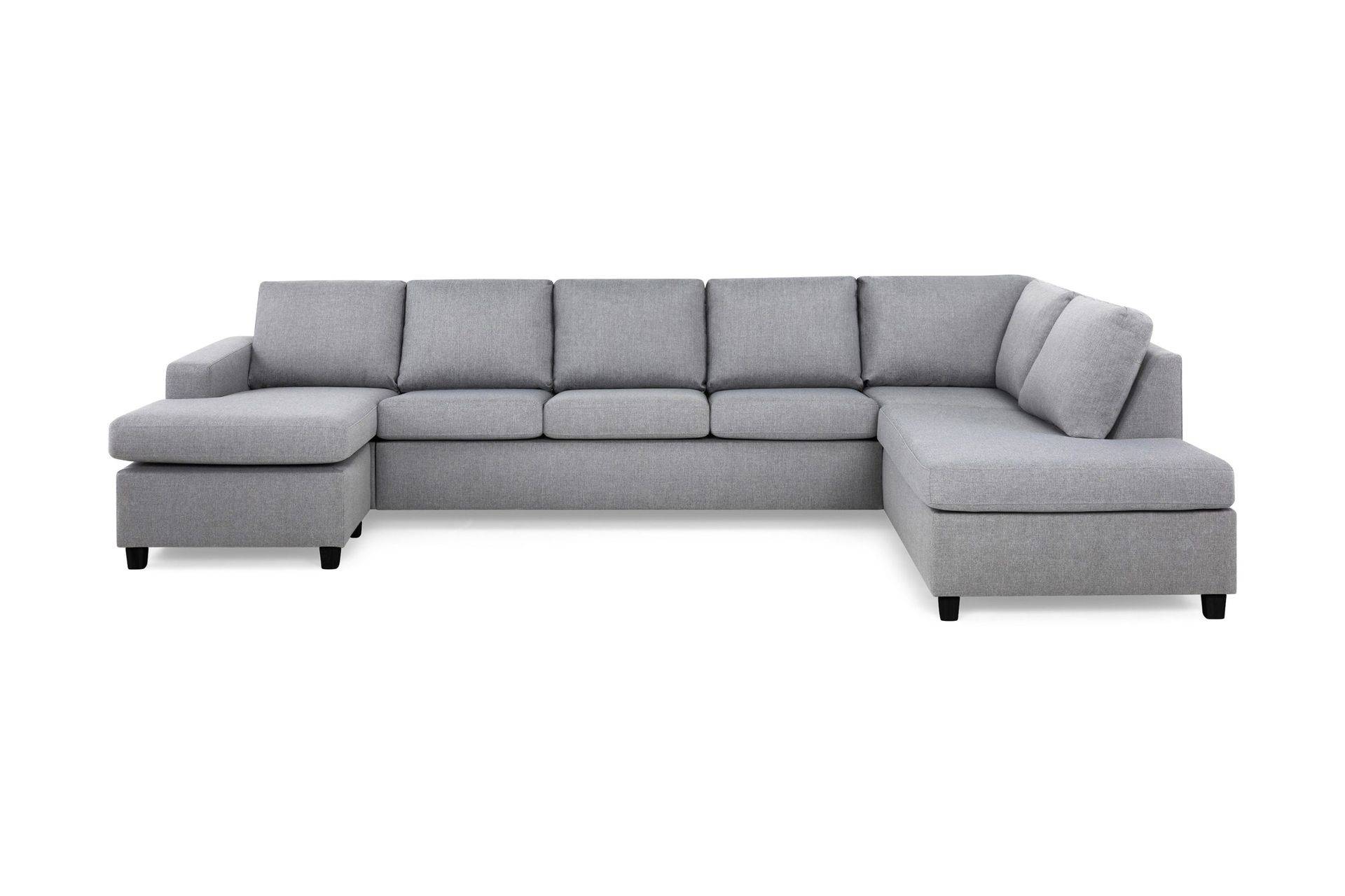 Basic Home Crazy 5-sits Högervänd U-formad X-Large Soffa med Divan och Schäslong i Tyg - Grå U-soffa