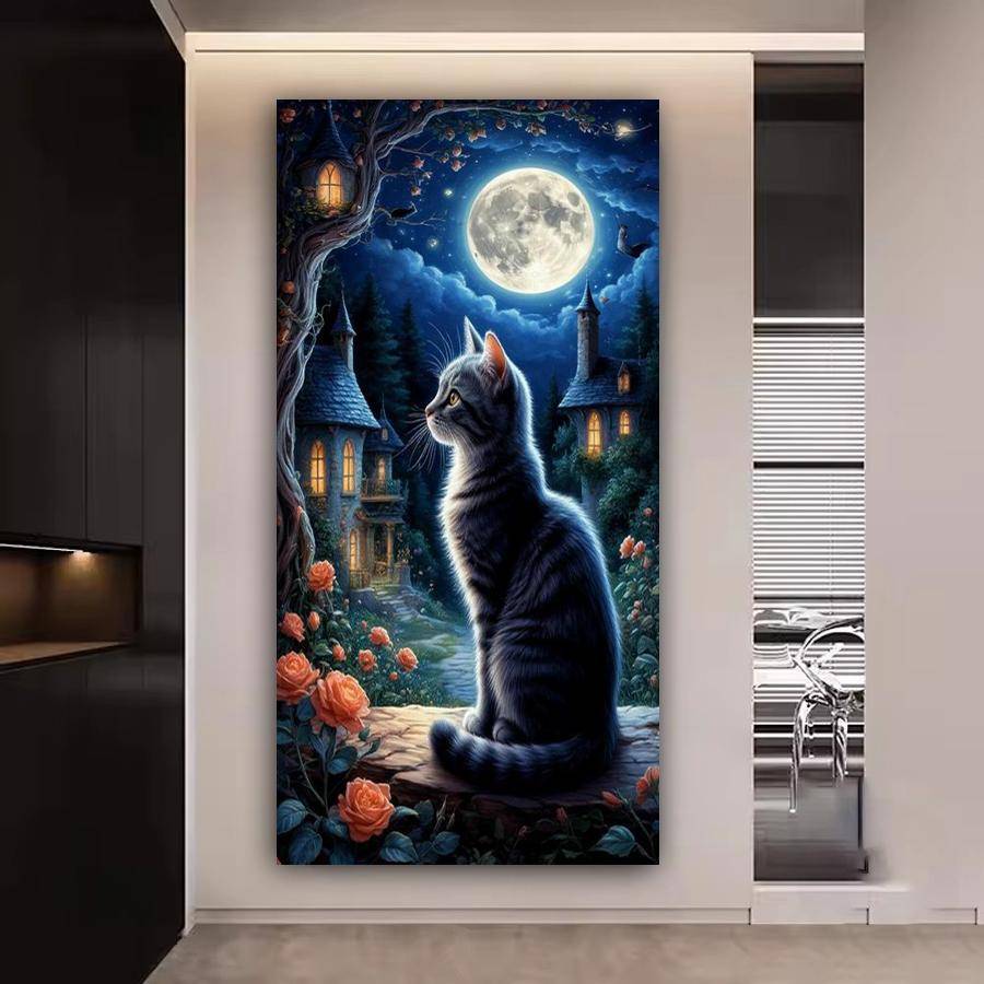 Diamond Mosaic Moon Black Cat Large Size Diy Diamond Art Painting Full Square Round Drill Animals Jewelry Cross Stitch Kits Wall Decor