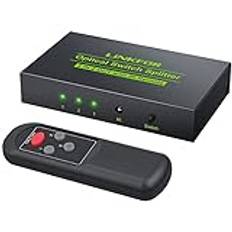 Ljudoptisk omkopplare, LiNKFOR 3x2 Toslink SPDIF digital fiberoptisk ljudbrytare med fjärrkontroll Switch Audio Switch LPCM2.0 DTS Dolby-AC3 med optisk kabel