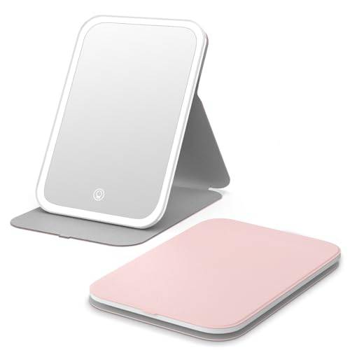 Kintion Reise Schminkspiegel, Um 360° drehbarer led schminkspiegel, Rosa