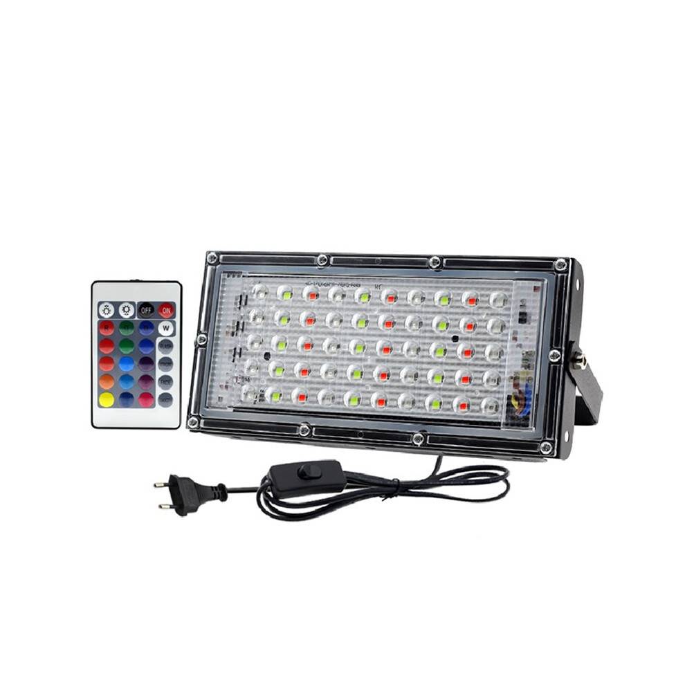 50W LED RGB Flood Light AC220V IP65 Waterproof Floodlight Spotlight with Remote Control EU Plug