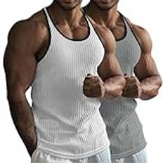 2-pack gymvästar för män UK mode stickad muskelpassform ärmlösa linnen enkel torr passform sporttoppar mjuk lätt andningsbar smal sommar strandskjorta atletisk träning toppar, D, XL