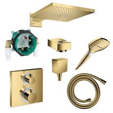 Hansgrohe Ecostat komplet brusesæt til indbygning i poleret guldoptik - firkantet