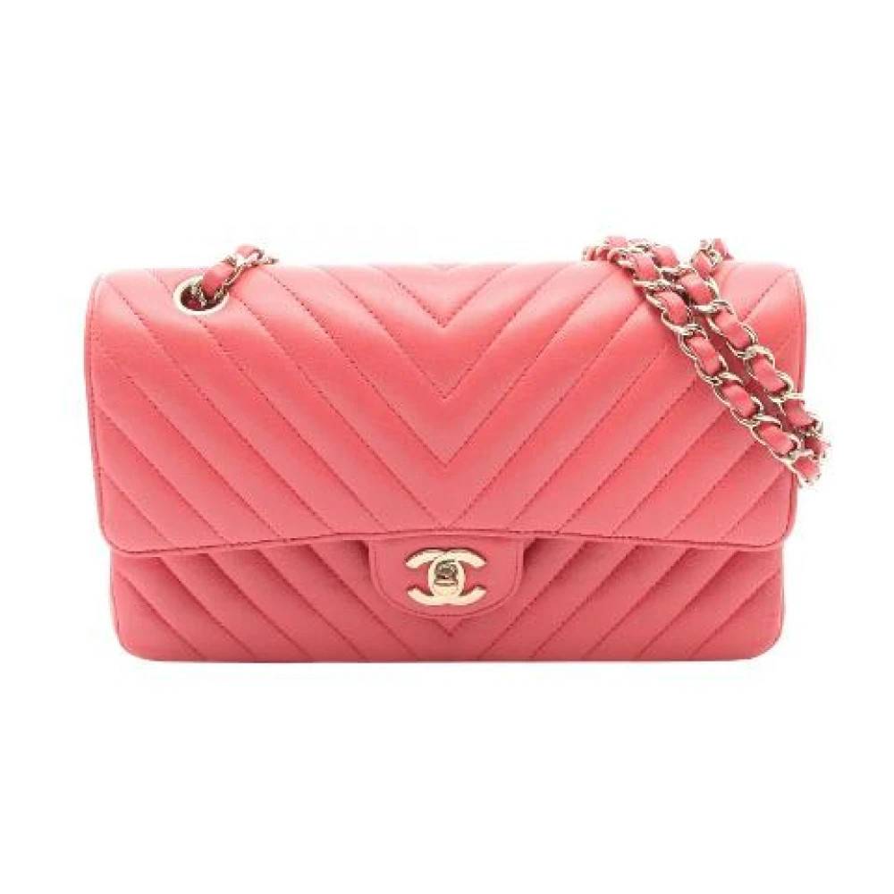 Chanel Vintage Pre-owned Chevron V Stitch Lambskin Skuldertaske - Vintage - Dame - Lyserød - ONE SIZE - Uld