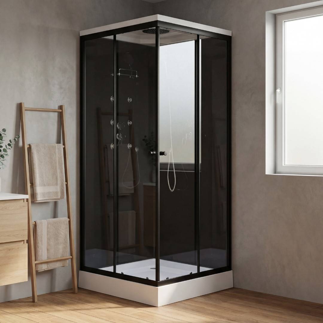 Duschkabin 90x90x215 cm   Svart/Vit   Poseidon