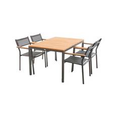Mandalay Toscana Elba Havemøbelsæt - Bord med 4 stole - Teaktræ/aluminium/textilene - Antracit