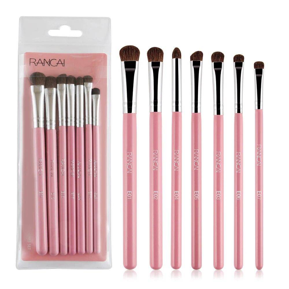 7 st ögonskuggsminkborstar Set Naturligt hästhår Kosmetikaborstar Blending Smudge Shader Brush Makeup Tool rosa