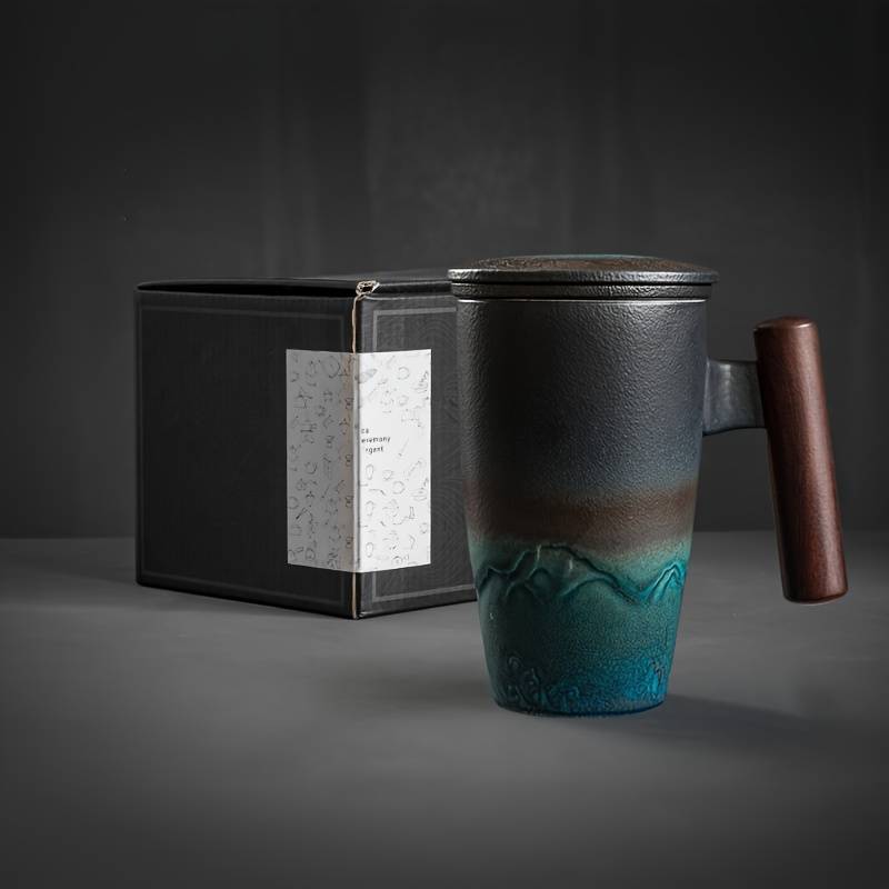 A Set Handmade Ceramic Coffe/tea Mug Large Ceramic Strainer Creative Retro Mug Traditional Tea Cup Pottery Mug Business Gift Set