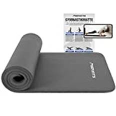 MSPORTS Gymnastikmatta Studio 183 x 61 x 1,0 eller 1,5 cm | inkl. träningsaffisch och bärremmar | hudvänlig – ftalatfri fitnessmatta – mycket mjuk | yogamatta (antracit, 183 x 61 x 1,5 cm)