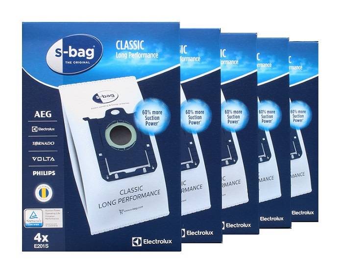 5 PAKKER Electrolux S-Bag støvsugerposer originale E201B/E201S (5x4 poser)