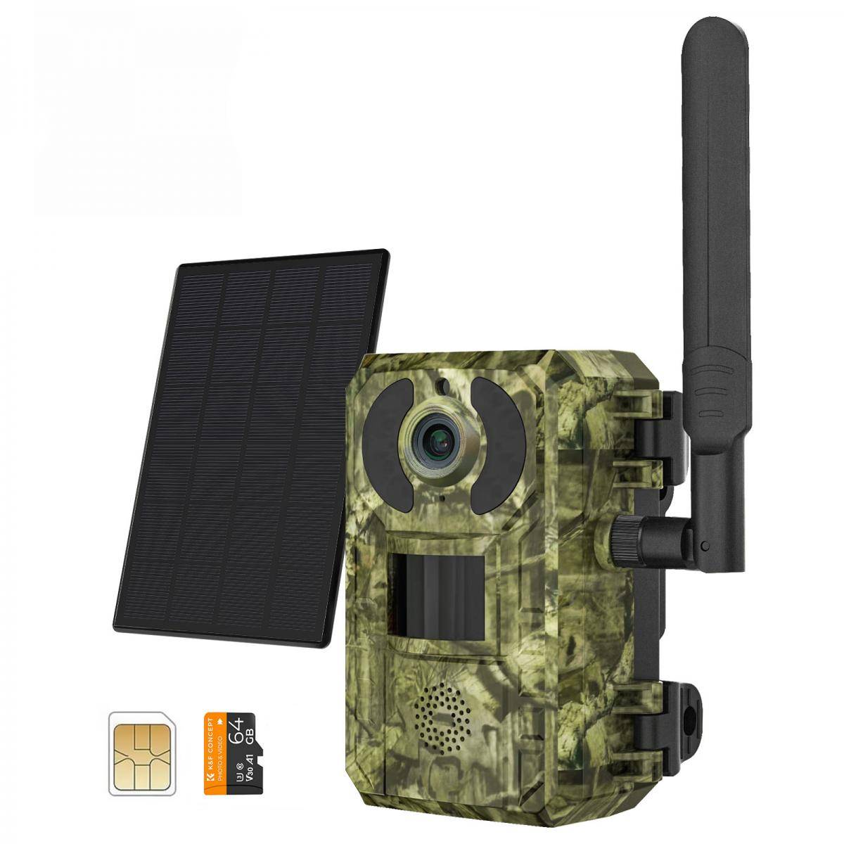 KENTFAITH 4G Low Power Consumption LTE Hunting Camera, Solar and Battery Powered 2K Hunting Camera with 4W Solar Panel European Version + 64GB Memory Card