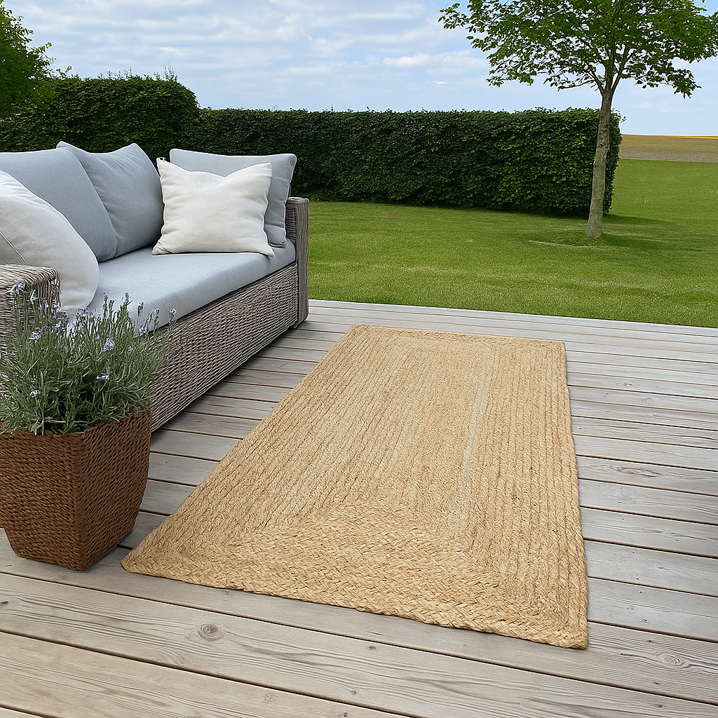 Jute helårs gulvtæppe i flet natur rektangulære - flere varianter 70x300 cm.