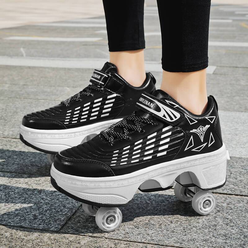 SkridskorRullskor Deformation Parkour Skor Fyra hjul Löparskor Rullskridskor För vuxna tonåringar Män Kvinnor Unisex cm svart