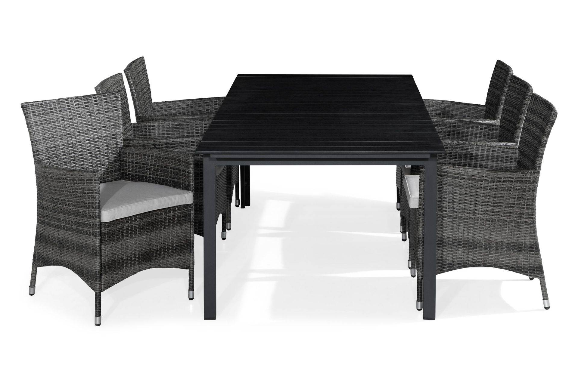 Tunis Matgrupp Utomhus 205x90 + 6 Thor Fåtölj m Dyna - Svart/Grå utomhus Grå,Svart Comfort Garden