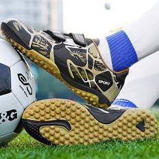 Fotbolls-/fotbollsskor för barn, TF Cleats AG långa dubbar, för konstgräs/riktigt gräs, campus, pojkar och flickor, krok och ögla, barnskor - Svart (EUR34,EUR35,EUR36,EUR37,EUR38,EUR28,EUR29,EUR30,EUR31,EUR32,EUR33)