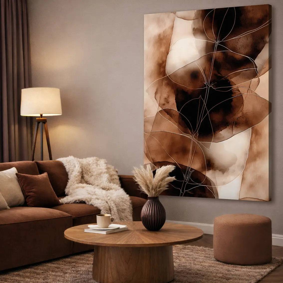 Canvastavla - Earth Leaves (70x100) - Beige, Brun