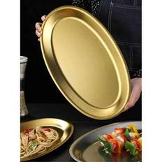 Äggformad tallrik i rostfritt stål, gyllene oval platt bottenbricka, ångande fisktallrik, grönsakstallrik, kommersiell grilltallrik, dekorationstallri - Guld (L,M,S)