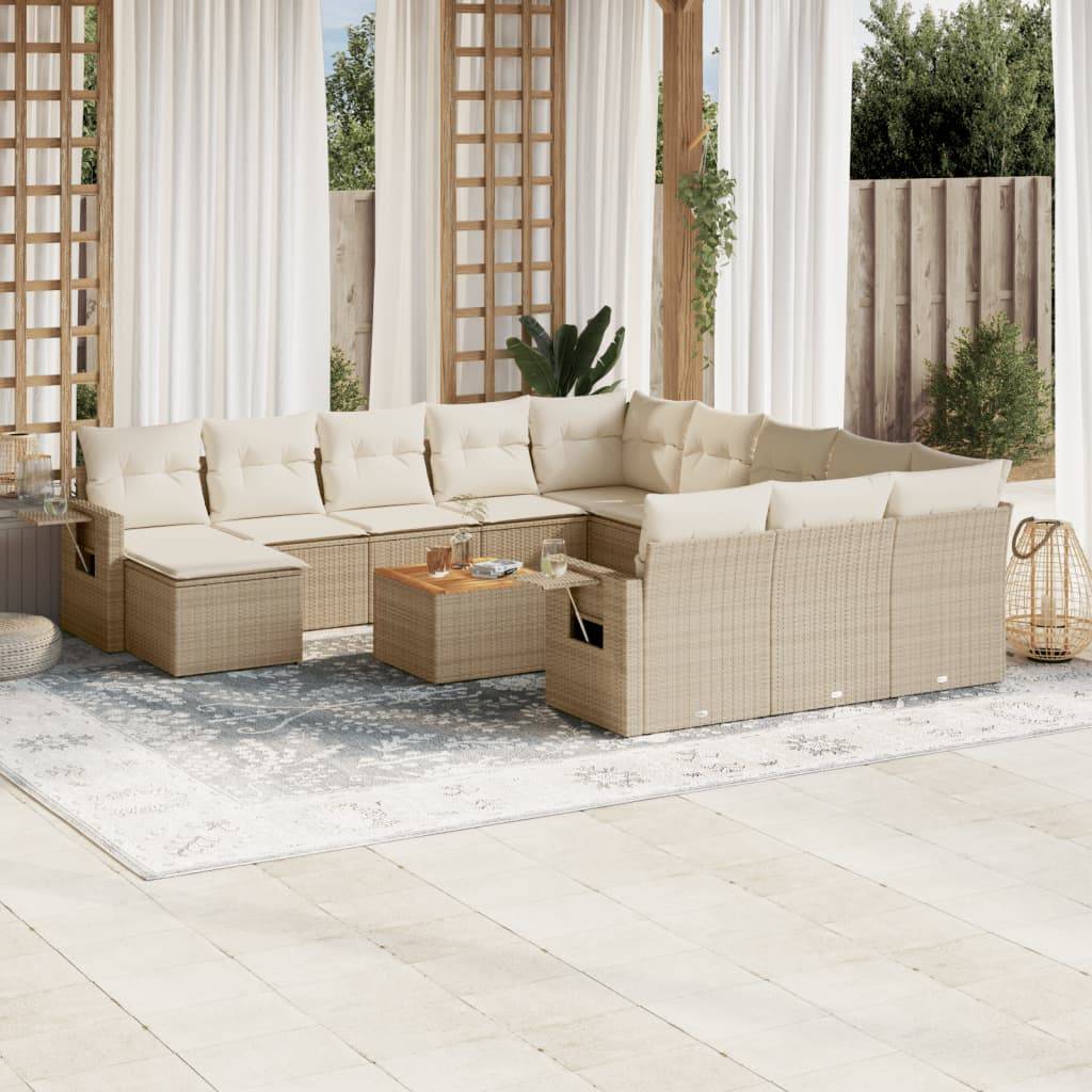 Spisebordssæt Til Haven 13 Dele Med Hynder Polyrattan - beige og cremefarvet