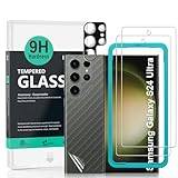 IBYWIND 2-pack skärmskydd för Samsung Galaxy S24 Ultra 5G 6.8"(ej för Samsung Galaxy S24 5G/S24 Plus 5G),9H hårdhet härdat glas,med 1Pc skydd för kameralinsen,1Pc kolfiberfilm för baksidan