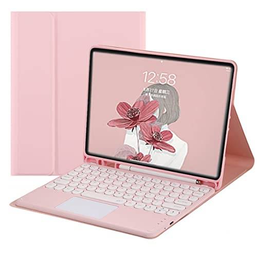 QYiiD Tangentbordsfodral för Galaxy Tab S8/Tab S7 11 tum (modell SM-X700/X706/T870/T875/T876), söt rund tangentfärg tangentbord pekplatta magnetiskt tangentbord och mus med S-pennhållare, rosa