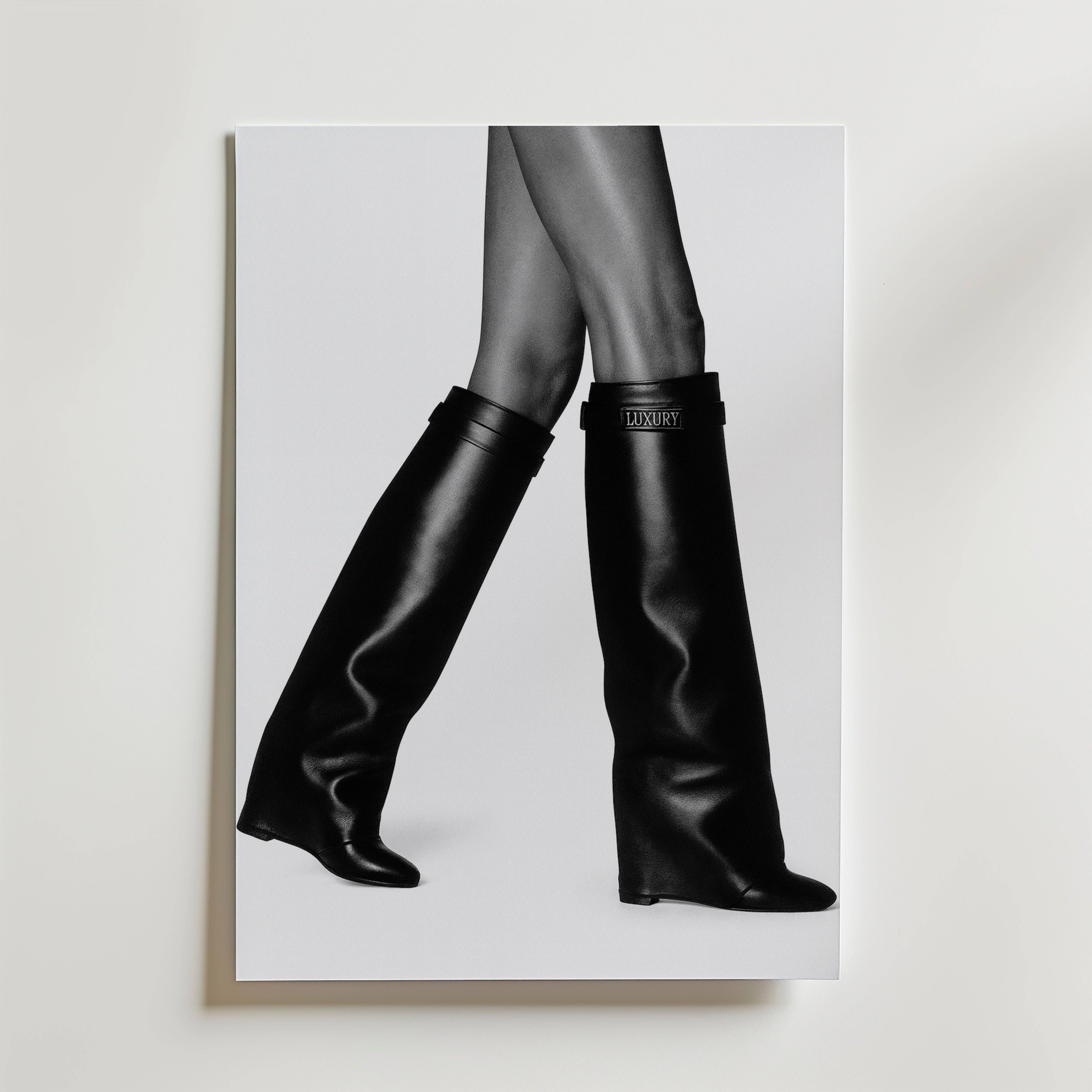Sleek Leather Boots Poster - Premium Canvas 40x50 cm Utan passepartout