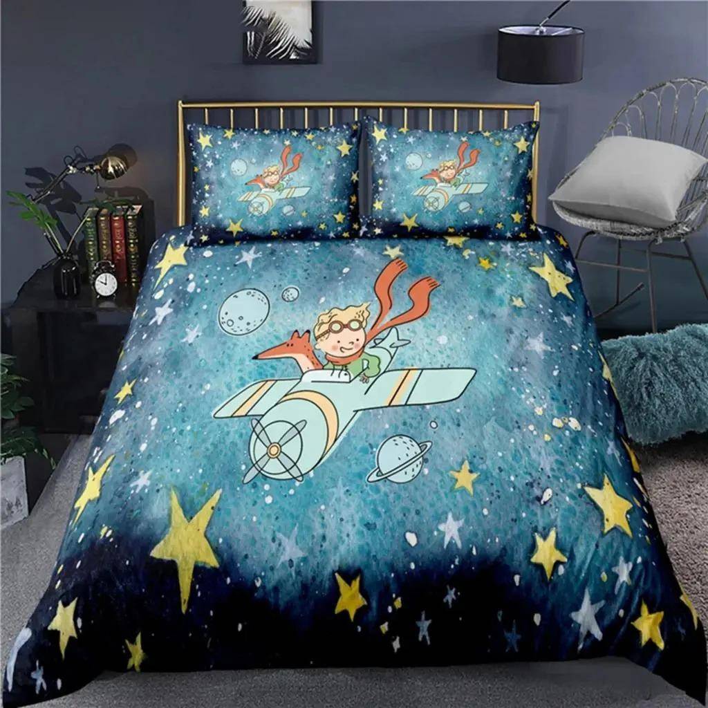 Anime Lilla Prinsen Le Petit Prince Sängkläder Set Pojkar Flickor Twin Queen Size Påslakan Örngott Säng Barn Vuxen US Queen 228x228cm