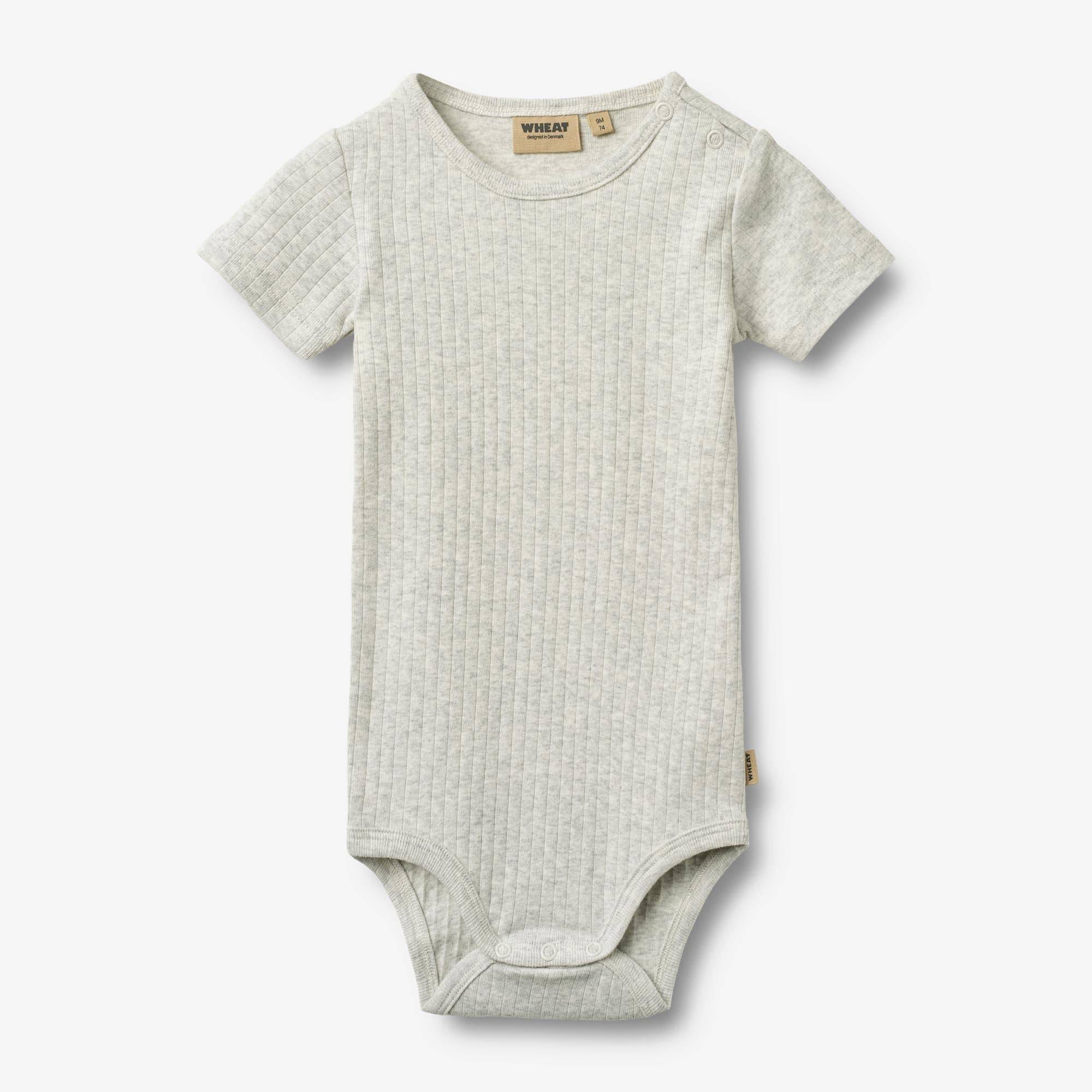 WHEAT® - Kortærmet Body Edvald - melange grey - Str 86.