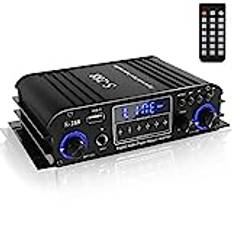 Etlephe 4 Channel Mini-förstärkare, Hi-Fi-förstärkare, Bluetooth 5.0 Stereo-förstärkare, 1200 W, FM-radio, bärbart SD-kort/USB-ingång/FM-radio, för hemma eller din bil, 50 W X4