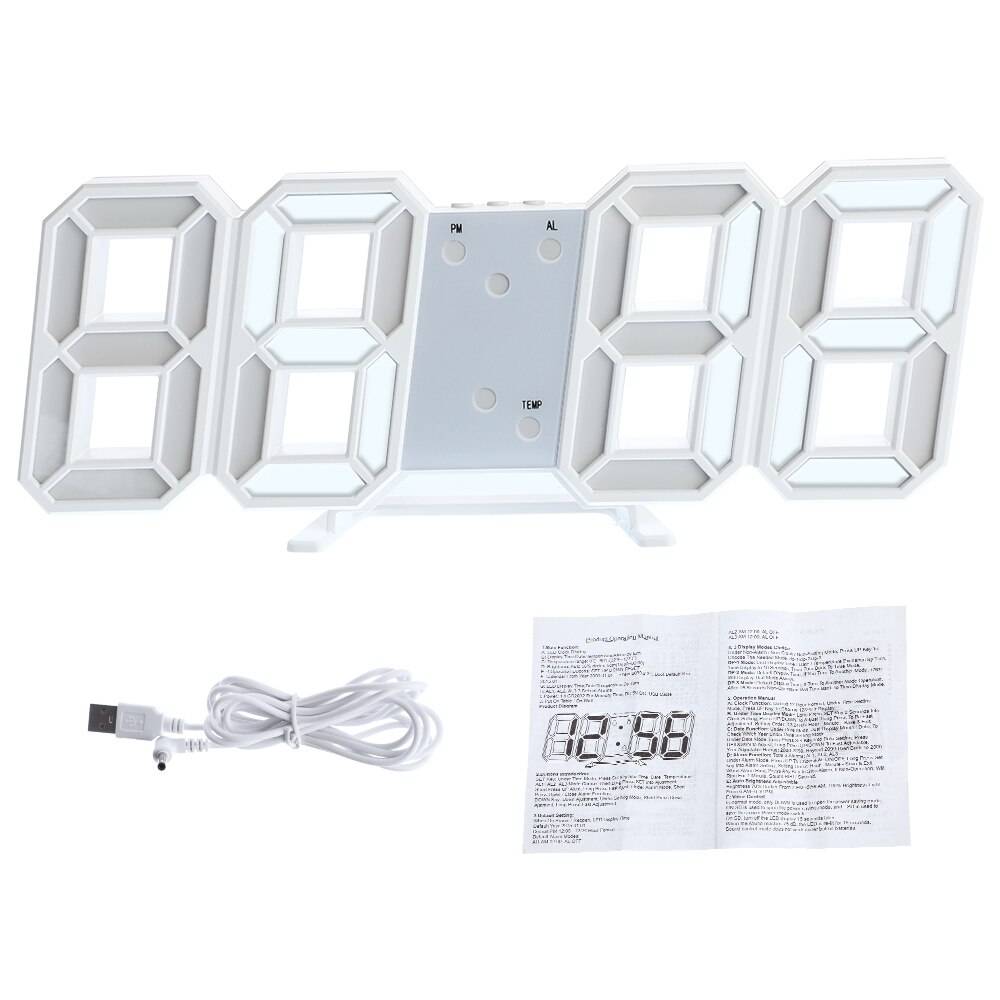 3d digital bordsklocka väggklocka ledde nattlampa datum tid celsius display larm usb snooze heminredning vardagsrum #9 - B1 21.5 x 4.5 x 9.8cm