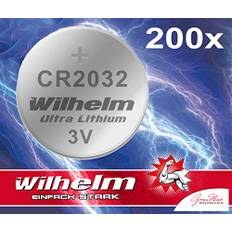 200 x Knopfzelle CR2032 Wilhelm Batterie Lithium 3V CR 2032 Industrieware