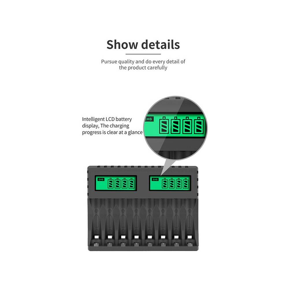 4X Battery Charger LCD Display Intelligent 8-Slot Chargers for AA/AAA NiCd NiMh Rechargeable Batteries AA Charger