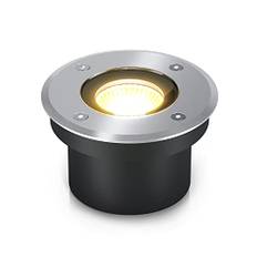 lambado® LED Bodenstrahler flach für Aussen IP67 - Wasserdicht & Befahrbar inkl. 5W Strahler dimmbar warmweiss - Bodeneinbaustrahler/Bodenleuchte rund aus Edelstahl für Terrasse & Garten
