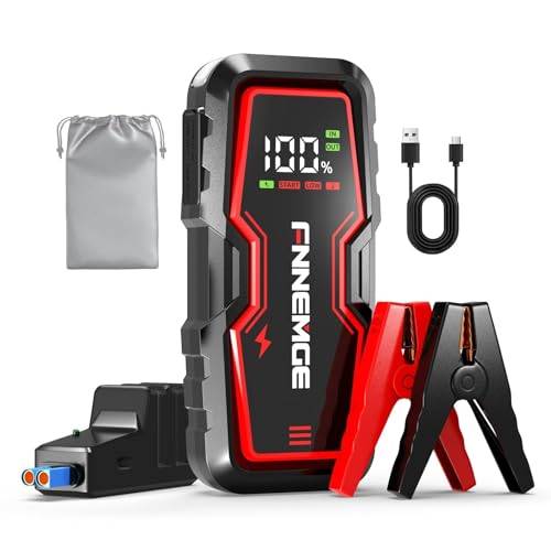 FNNEMGE bil startstöd Powerbank 9000A bil batteri startare power,12V car jump starter för (upp allt bensin eller 10,0 liter dieselmotor), med USB-laddningsutgång, LED-lampa, HD-stor skärm