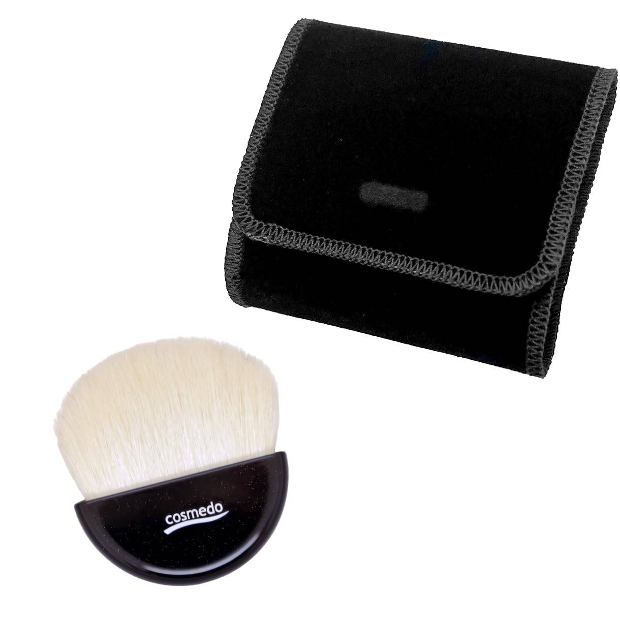 Takumi no Makeup Brush Cosmedo Kumano Brush Mini Powder Brush with Simple Case Fan-shaped (Goat Hair) OG-02N-K